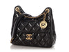 Chanel Small Black Quilted Shiny Calfskin Wavy CC Hobo