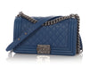 Chanel Old Medium Blue Quilted Caviar Boy Bag