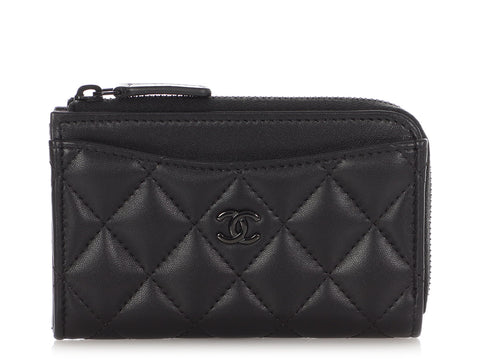 Chanel Black Quilted Lambskin Zip Around Card Holder