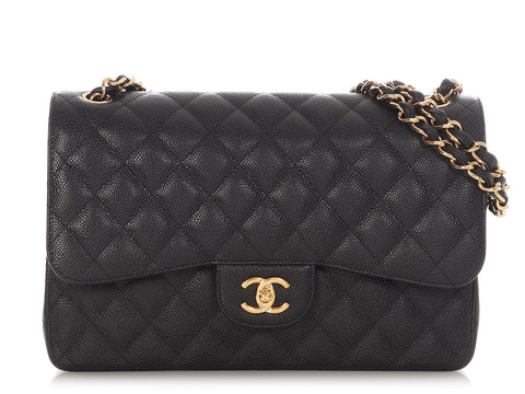 Chanel Jumbo Black Quilted Caviar Classic Double Flap