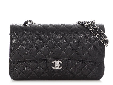 Chanel Medium/Large Black Quilted Caviar Classic Double Flap