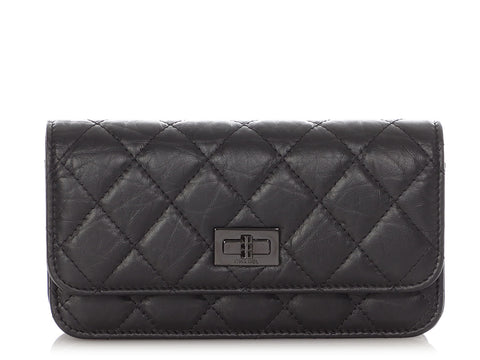 Chanel So Black Aged Quilted Calfskin Reissue Phone Holder With Chain