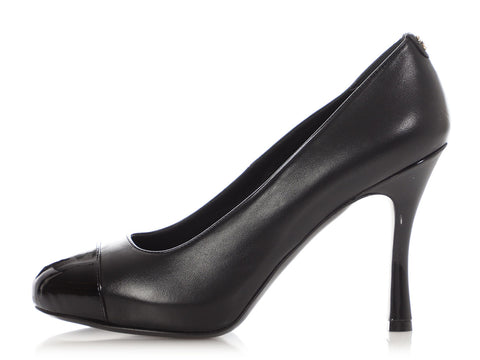 Chanel Black Lambskin Cap Toe Pumps