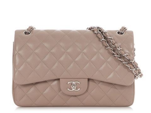 Chanel Jumbo Taupe Quilted Caviar Classic Double Flap