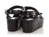 Chanel Black Quilted Velcro Strap Wedge Sandals