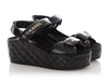 Chanel Black Quilted Velcro Strap Wedge Sandals