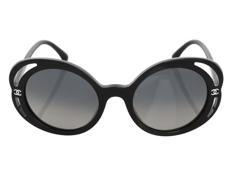 Chanel Black Bold Camellia Round Sunglasses