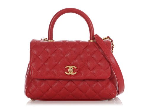 Chanel Mini Red Quilted Caviar Coco Handle