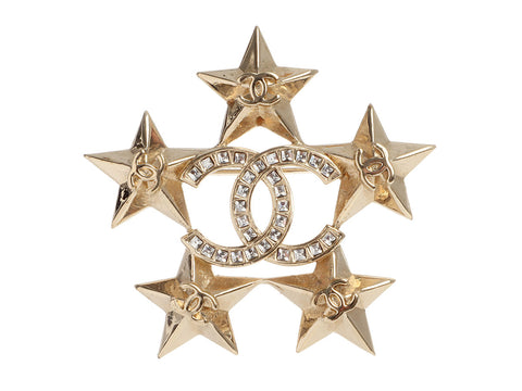 Chanel Crystal Logo Star Brooch