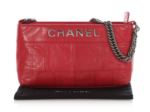 Chanel Red Square-Stitched Lambskin LAX Shoulder Bag