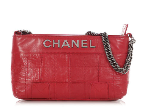 Chanel Red Square-Stitched Lambskin LAX Shoulder Bag