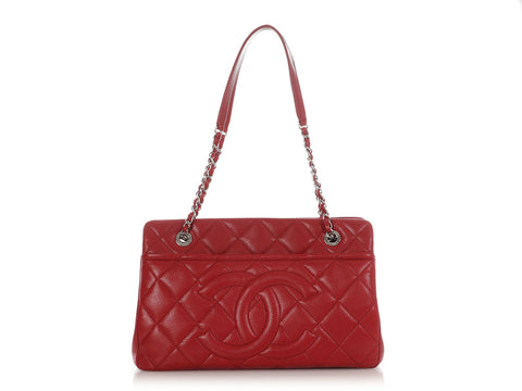 Chanel Red Quilted Caviar Timeless CC Soft Tote