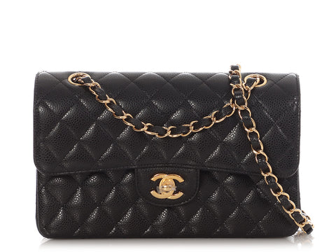 Chanel Small Black Quilted Caviar Classic Double Flap