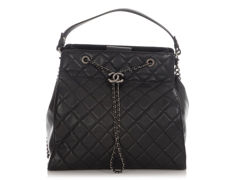 Chanel Large Black Quilted Soft Caviar CC Accordion Bucket Bag