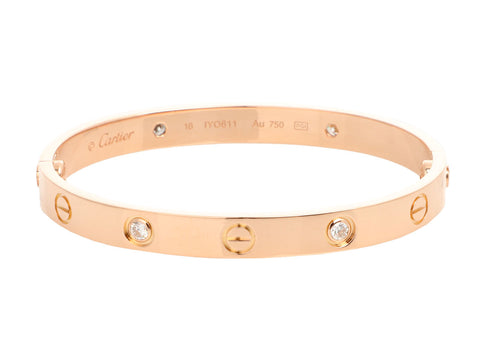 Cartier 18K Pink Gold 4-Diamond Love Bracelet 16