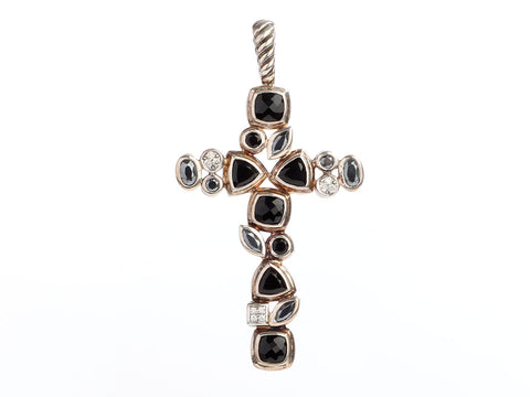 David Yurman Sterling Silver Diamond and Onyx Confetti Cross Pendant