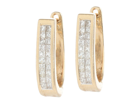 14K Yellow Gold 0.8-Carat Oval Diamond Huggie Pierced Earrings