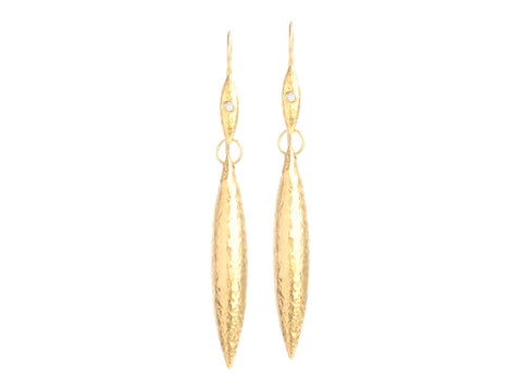 Gurhan Long 24K Yellow Gold Diamond Wheat Drop Pierced Earrings