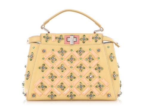 Fendi Mini Yellow Crystal Beaded Peekaboo