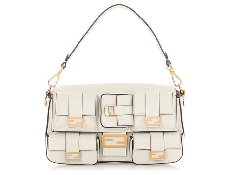 Fendi White Calfskin Multipocket Baguette