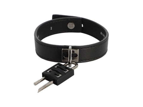 Givenchy Black Leather Padlock Bracelet