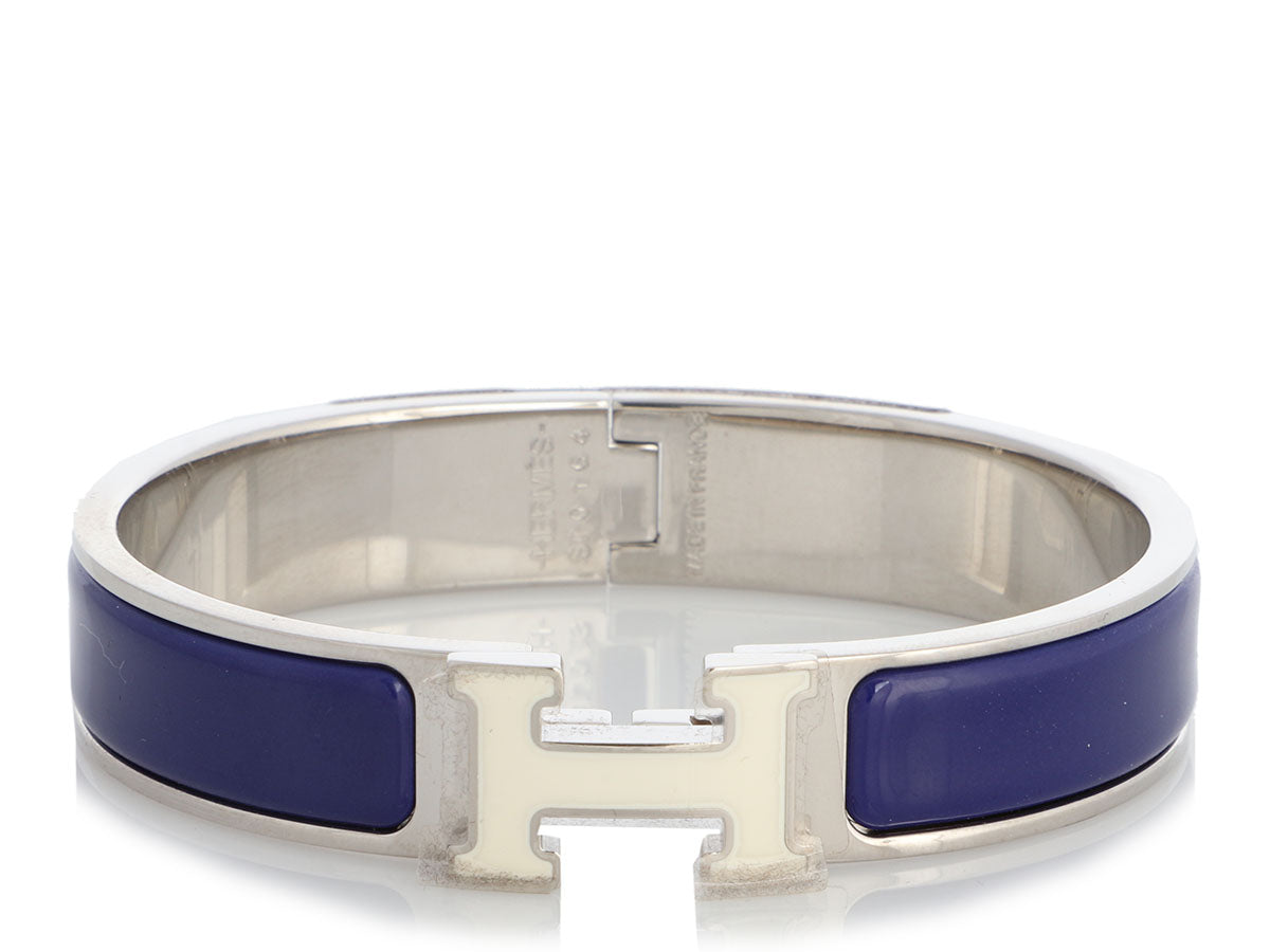 Hermes Clic H Navy and Silver Bracelet