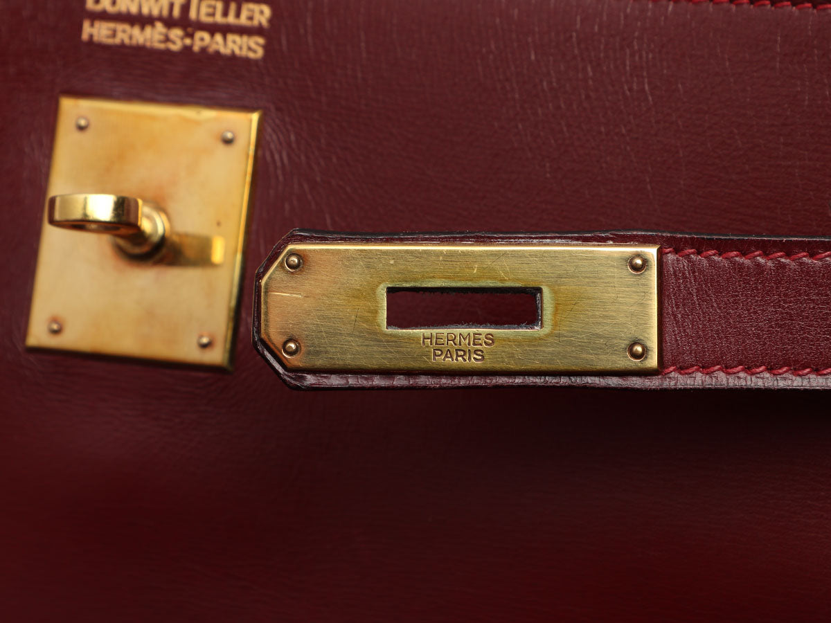 HERMES Kelly 32 Handbag Box Calf Leather Gold Hardware Vintage