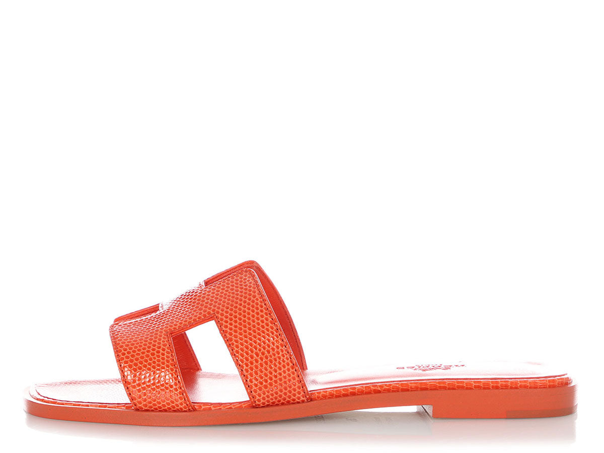 Hermes, Shoes, Brand New Authentic Hermes Orange Lizard Oran Sandal