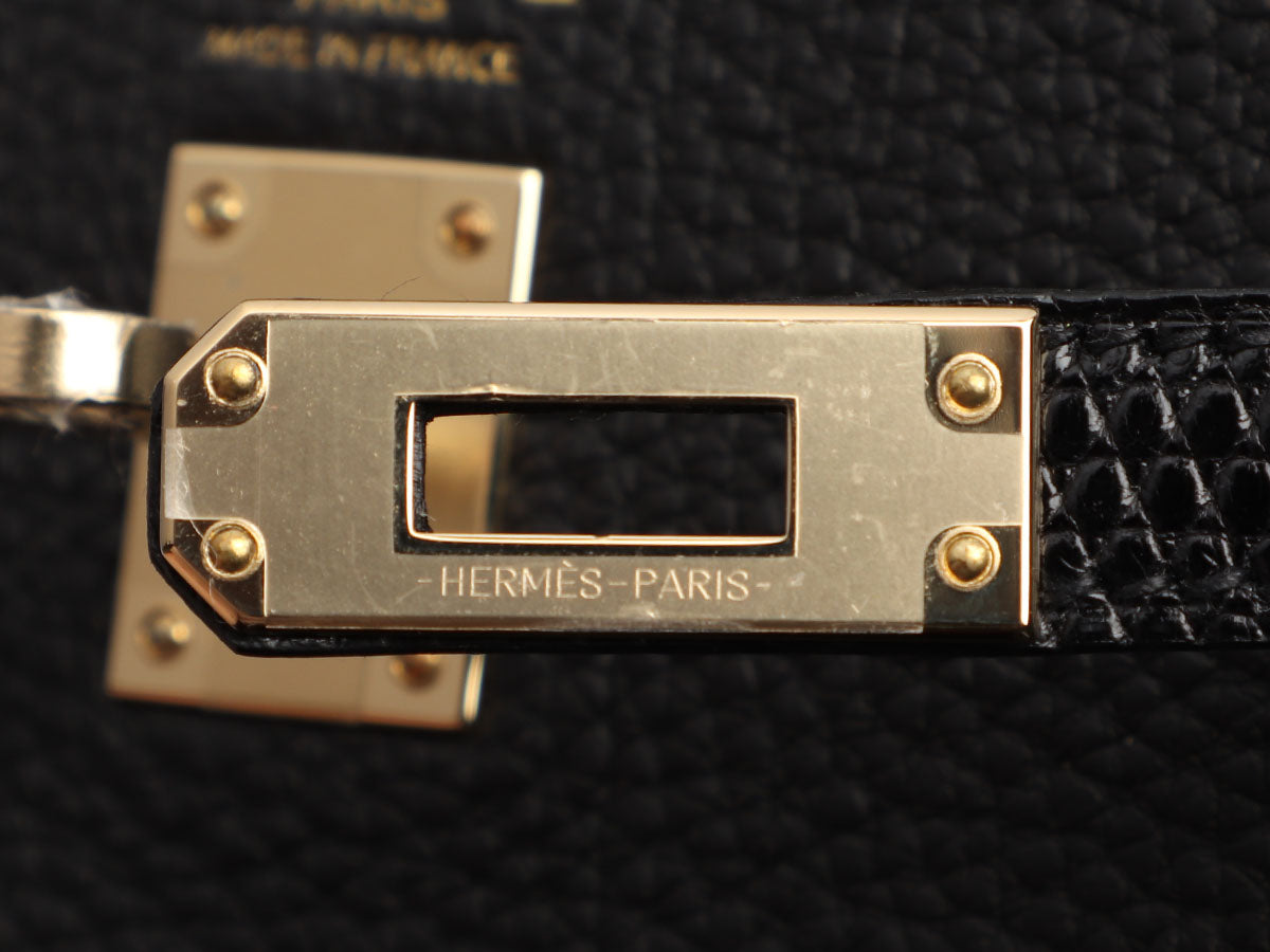 Hermes Kelly Touch 25 Retourne Bag Black Lizard / Togo Permabrass Hard –  Mightychic