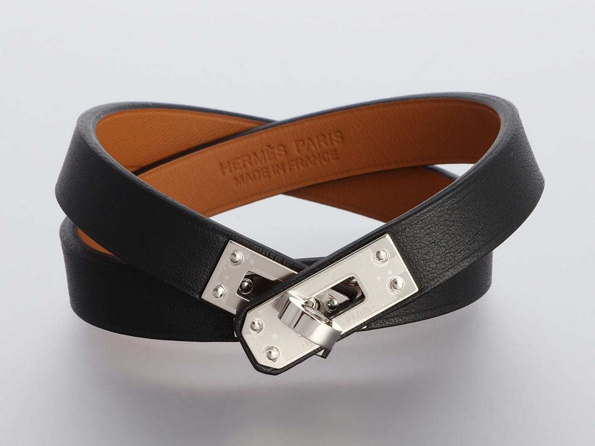 Hermes Black Swift Leather Curiosite Necklace and Palladium Kelly