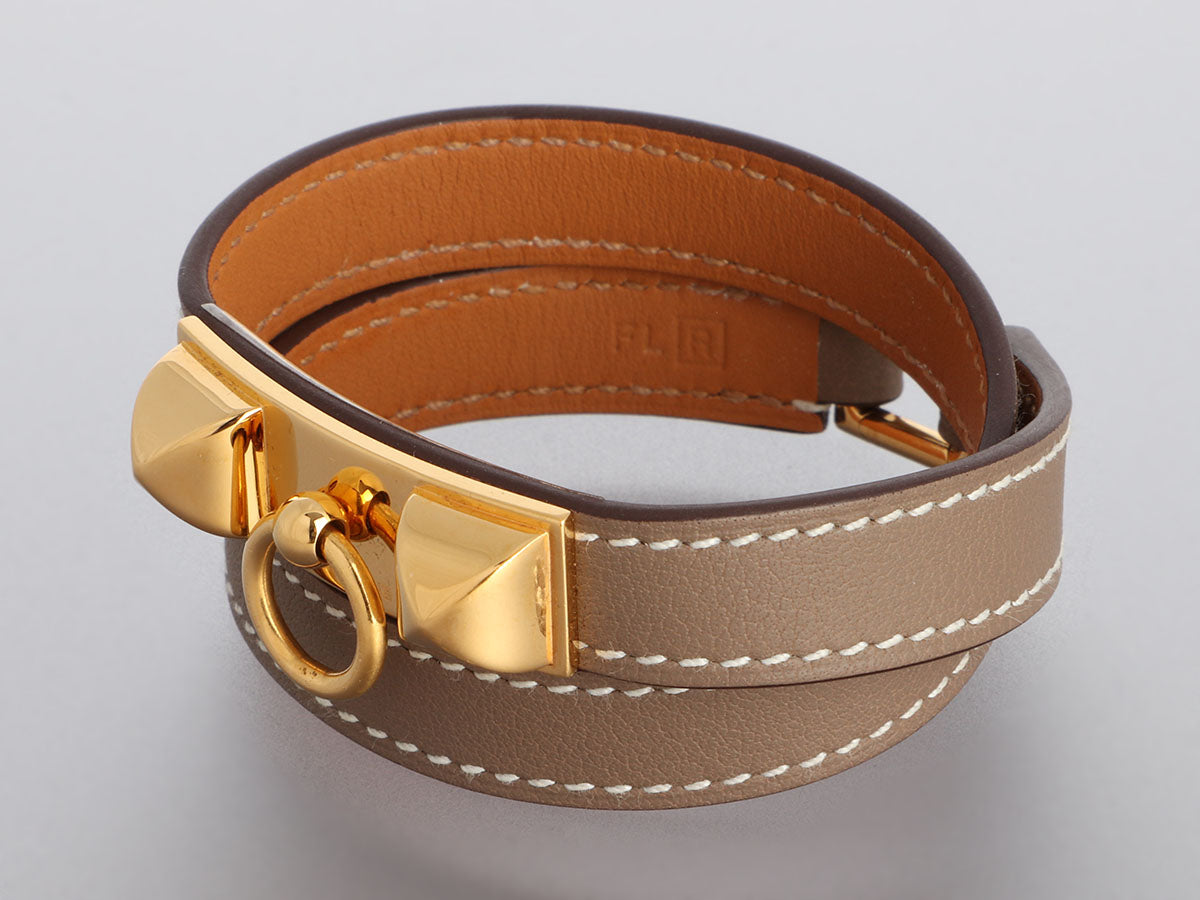 Hermes Leather Etoupe Swift Leather Gold Plated Kelly Double Tour