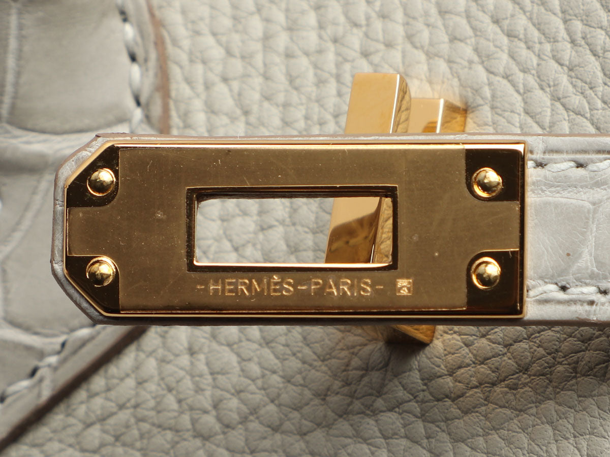 Hermes Birkin 30 Gris Perle Matte Alligator and Togo Touch Gold Hardware