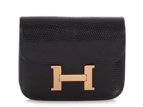 Hermès Black Shiny Lizard Constance Belt/Waist Bag