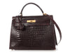 Hermès Bordeaux Shiny Porosus Crocodile Kelly 32