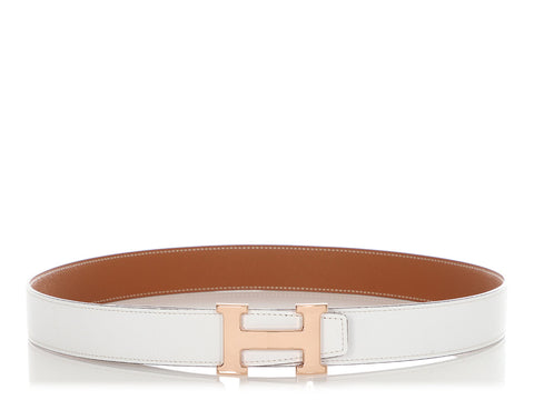Hermès Blanc and Gold Epsom Reversible Belt 32mm