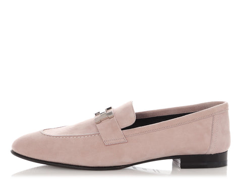 Hermès Pink Suede Paris Loafers