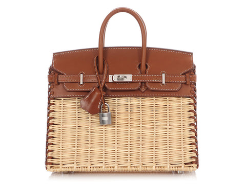 Hermès Naturel Wicker and Fauve Barenia Picnic Birkin 25