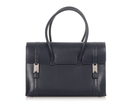 Hermès Vintage Navy Lissé Drag Bag 32