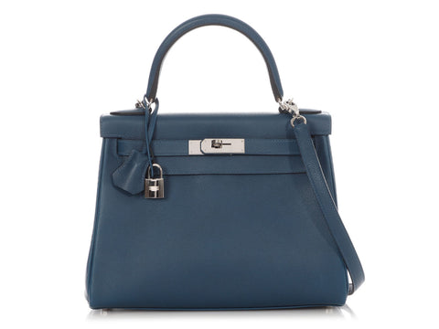 Hermès Deep Blue and Vert Bosphore Evercolor Verso Kelly 28