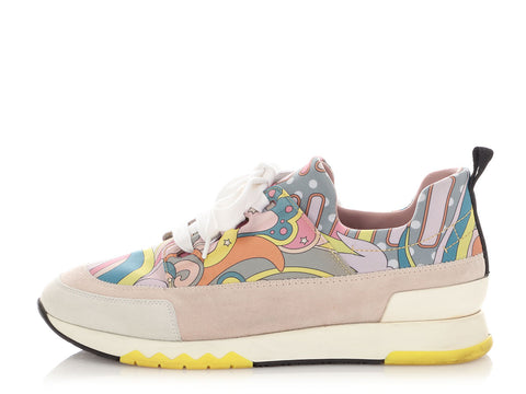 Hermès Multicolor Print Nylon and Suede Stadium Sneakers