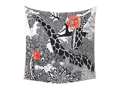 Hermès Three Graces Appliqué Fleur Double-Sided Silk Scarf 90cm