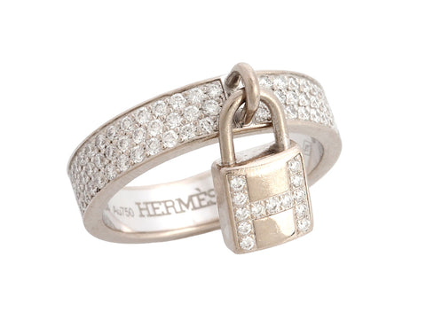 Hermès Medium 18K White Gold Diamond Kelly Cadenas Ring