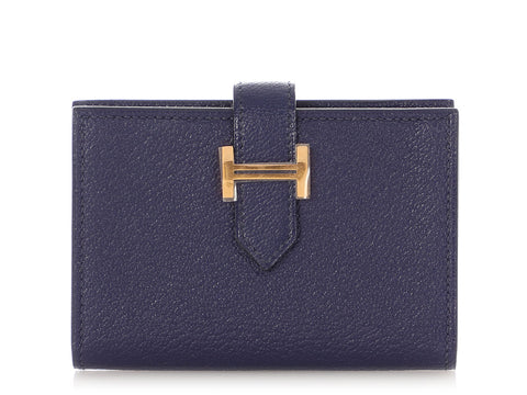 Hermès Mini Bleu Brighton Chèvre Béarn Card Holder