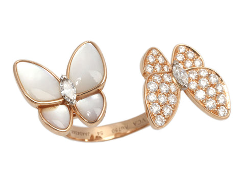 Van Cleef & Arpels 18K Rose Gold MOP and Diamond Between The Finger Butterfly Ring