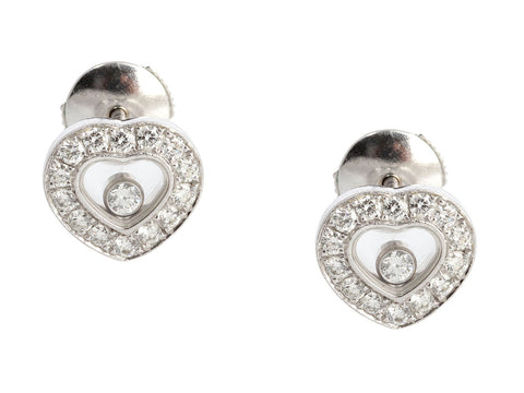 Chopard 18K White Gold Happy Diamonds Heart Pierced Earrings