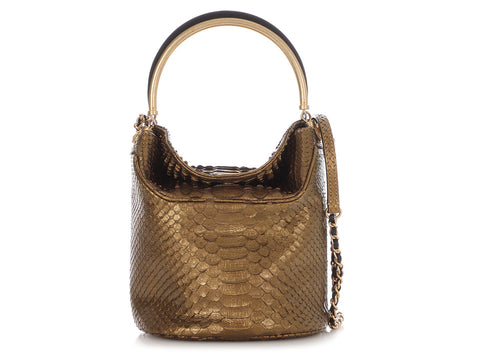 Chanel Small Gold Python Bucket Bag