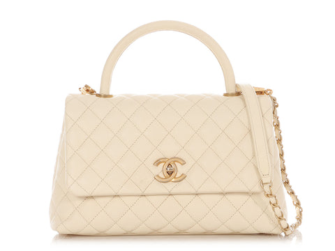 Chanel Small White Quilted Caviar Coco Handle