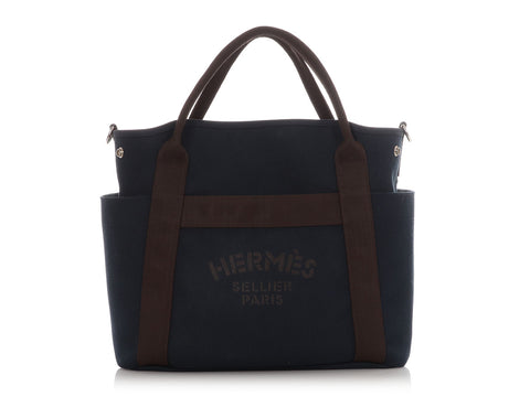 Hermès Navy and Feu Canvas Grooming Tote