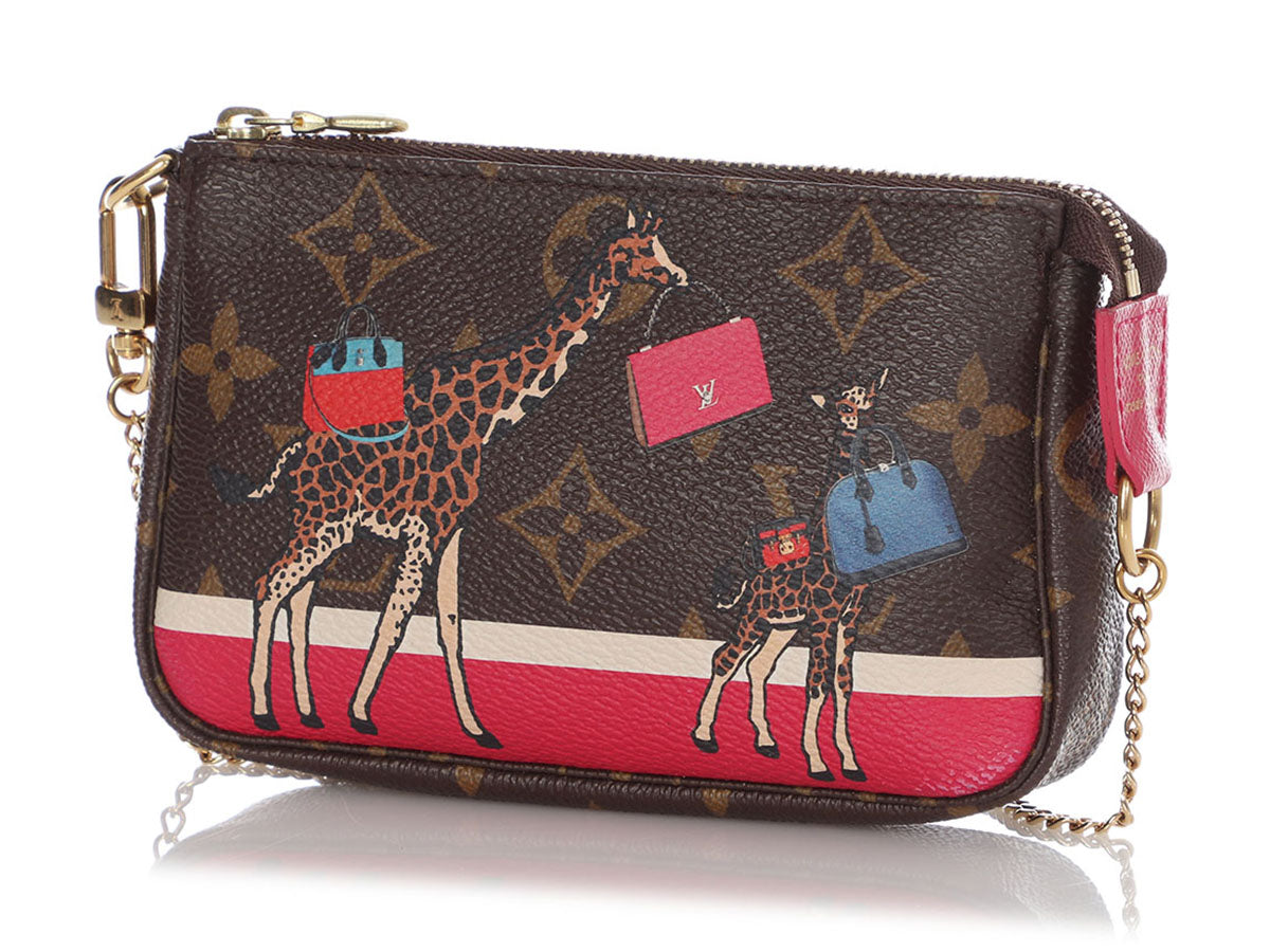 Louis Vuitton Monogram Satin Pochette Comte de Fe Shoulder Bag Black Giraffe