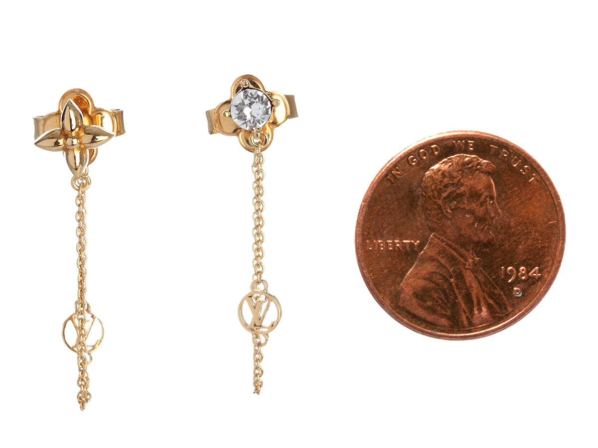LOUIS VUITTON Petit Louis Studs Earrings M00390 Gold Crystal Monogram Flower